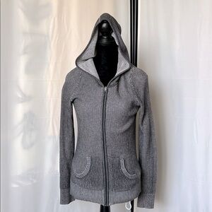 Margaret O’Leary Gray Hooded Zip-Up Waffle Sweater